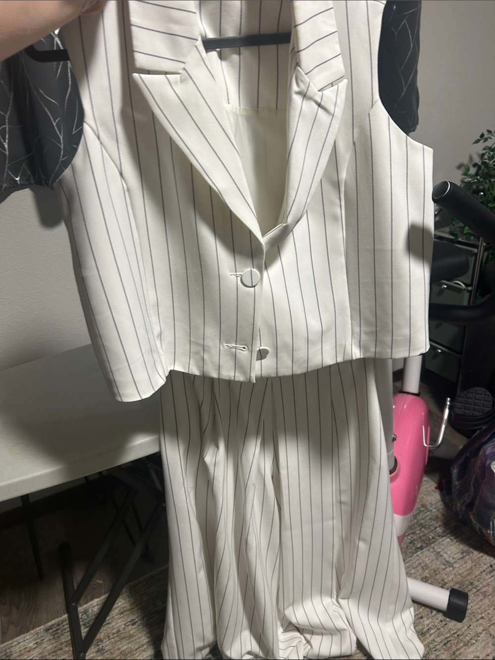 Cato Cream Pinstripe Vest & Wide-Leg Trousers Set